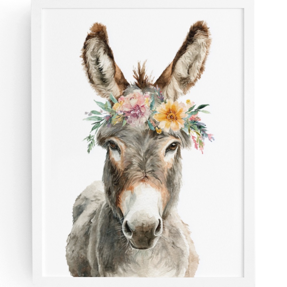 Watercolor Donkey Wall Art Print, Unframed - Charming Farmhouse Decor - Picture 1 of 6
